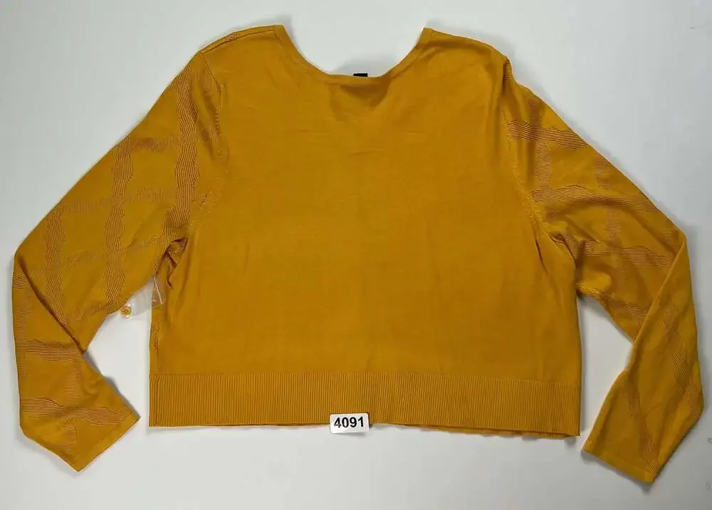 Jason Wu Women's Cropped Yellow Diamond Pattern Pointelle Knit Cardigan XL